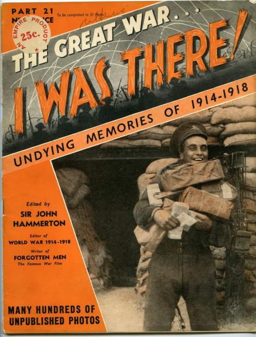 Une image d’une couverture de magazine représentant un soldat souriant avec les bras pleins de courrier.