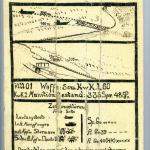 A wooden map of the beach at Normandy with German notes about tank  identification.