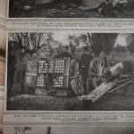 A black-and-white image of five French soldiers standing behind a wagon full of ammunition.