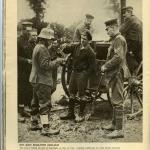 A black-and-white photograph of a group of Canadian soldiers being served tea.